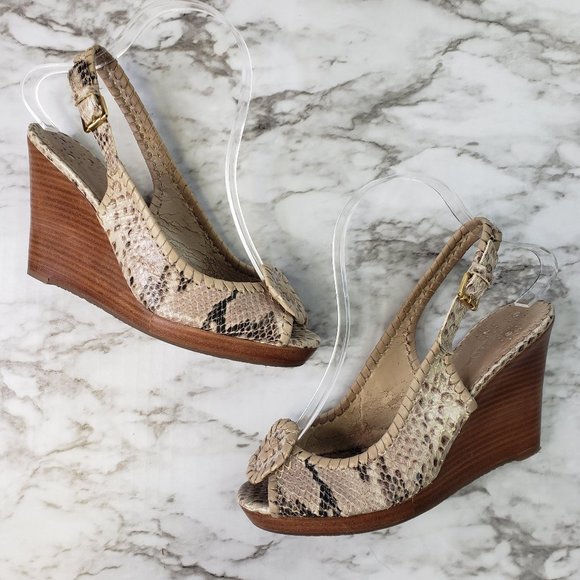 Jack Rogers Shoes - Jack Rogers Snake Skin Peep Toe Wedge Heels
